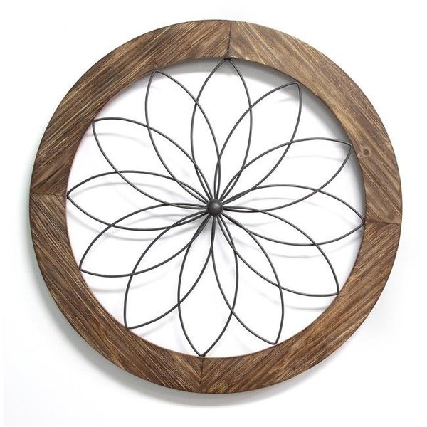 Home Roots Home Roots 321244 Round Wood & Metal Medallion Wall Decor; Natural Wood & Black 321244